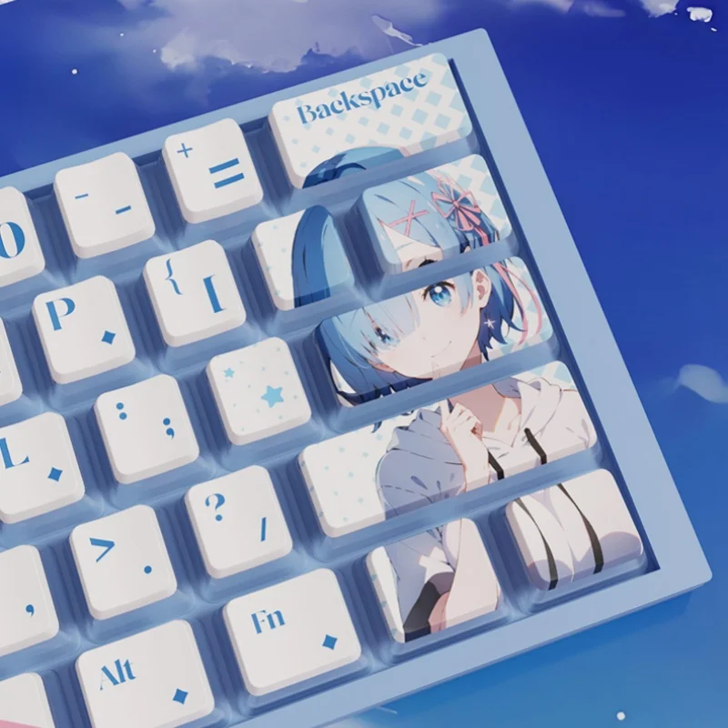 レム・エミリア・テーマ・プリン・キーキャップ　OEM高さ　PBT素材　四面透明　熱昇華印刷　メカニカルキーボード用キーキャップ