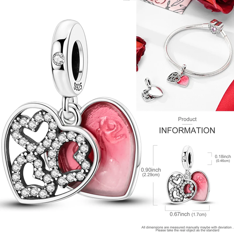 925 Sterling Silber Liebesherz-Charm-Perlen Paar Romantisch Passend für Original-Armband Valentinstag Jahrestag DIY Damenschmuck – Detail 30
