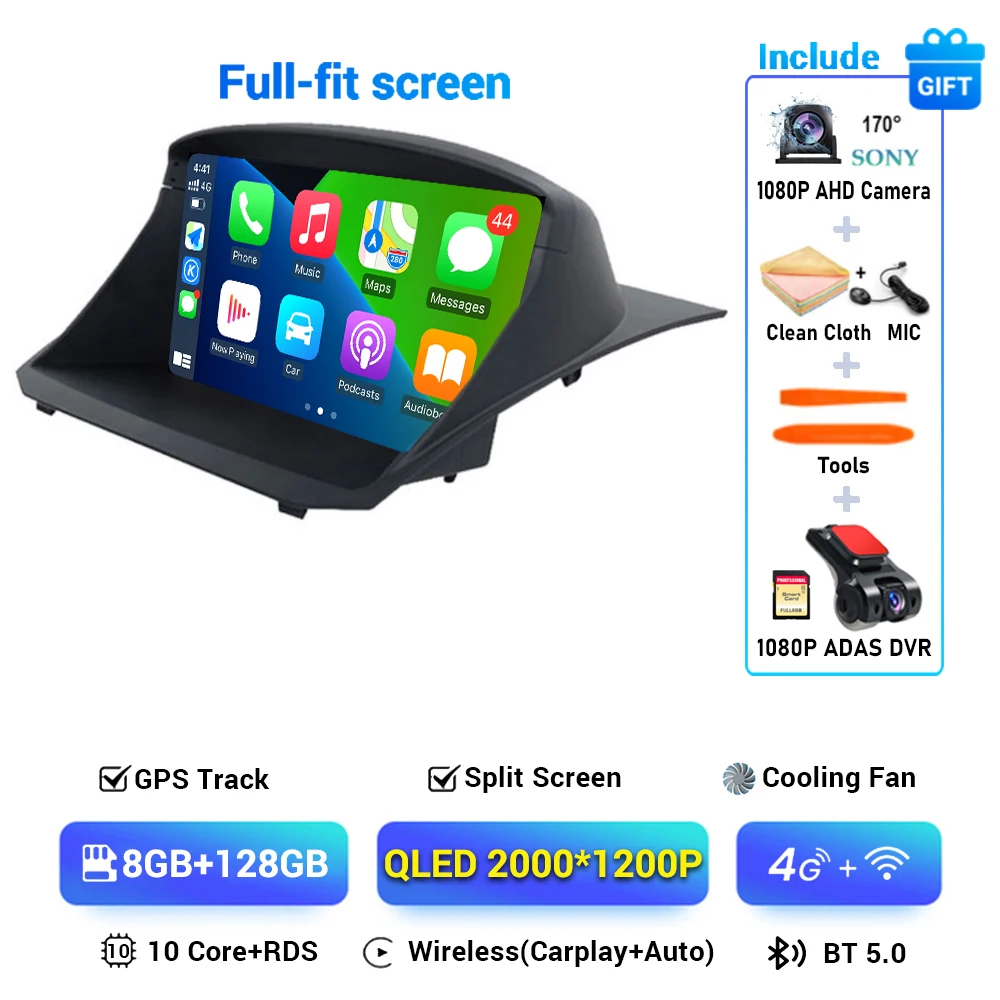 Android 14 Draadloze Carplay & Auto Autoradio Voor Ford Fiesta 2009 - 2018 Navigatie Gps Dsp Carplay Multimedia Videospeler Stereo