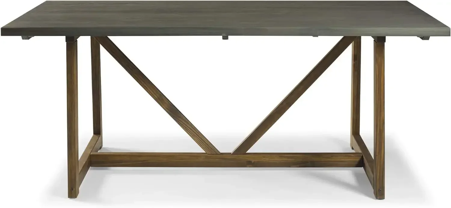 Walker Edison Modern Farmhouse Móveis de cozinha pequenos Mesa de sala de jantar em madeira, 72 polegadas, cinza e marrom