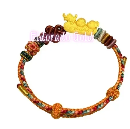 

Браслет Eldorado Gold с подвесками в виде дракона из чистого золота 24 карата для женщин, золотые подвески, плетеные ремешки, цепочки на руку, красный шнурок.