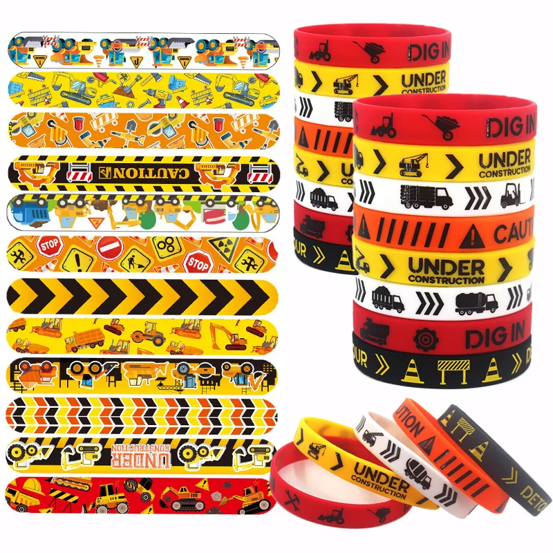 Construction Keychain sticker Rubber Wristbands Bracelets Tractor Dump Digger Vehicle Truck Birthday Party Gift Decoration