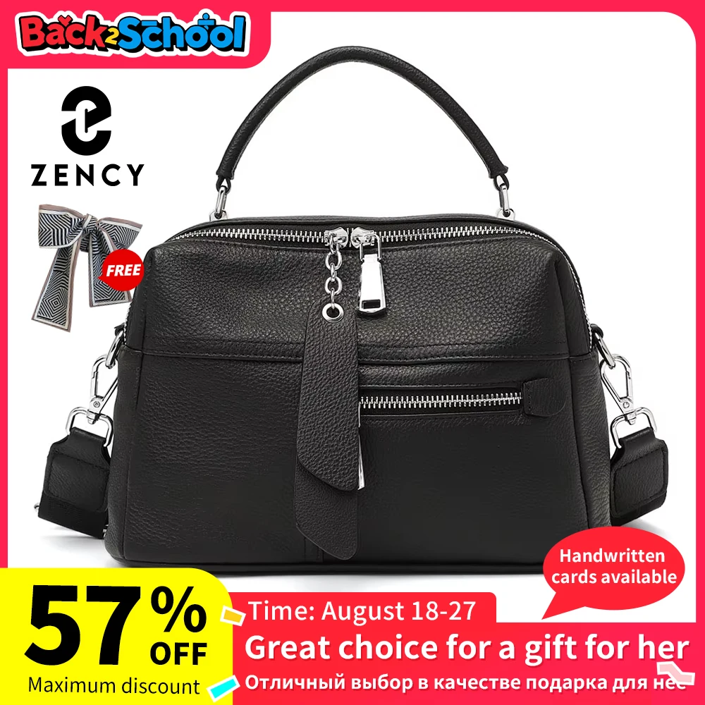 

Zency Genuine Leather Handbag Female High Quality Box Bag Classic Fashion Vintage Lady Shoulder Black Crossbody Tote Top-handle