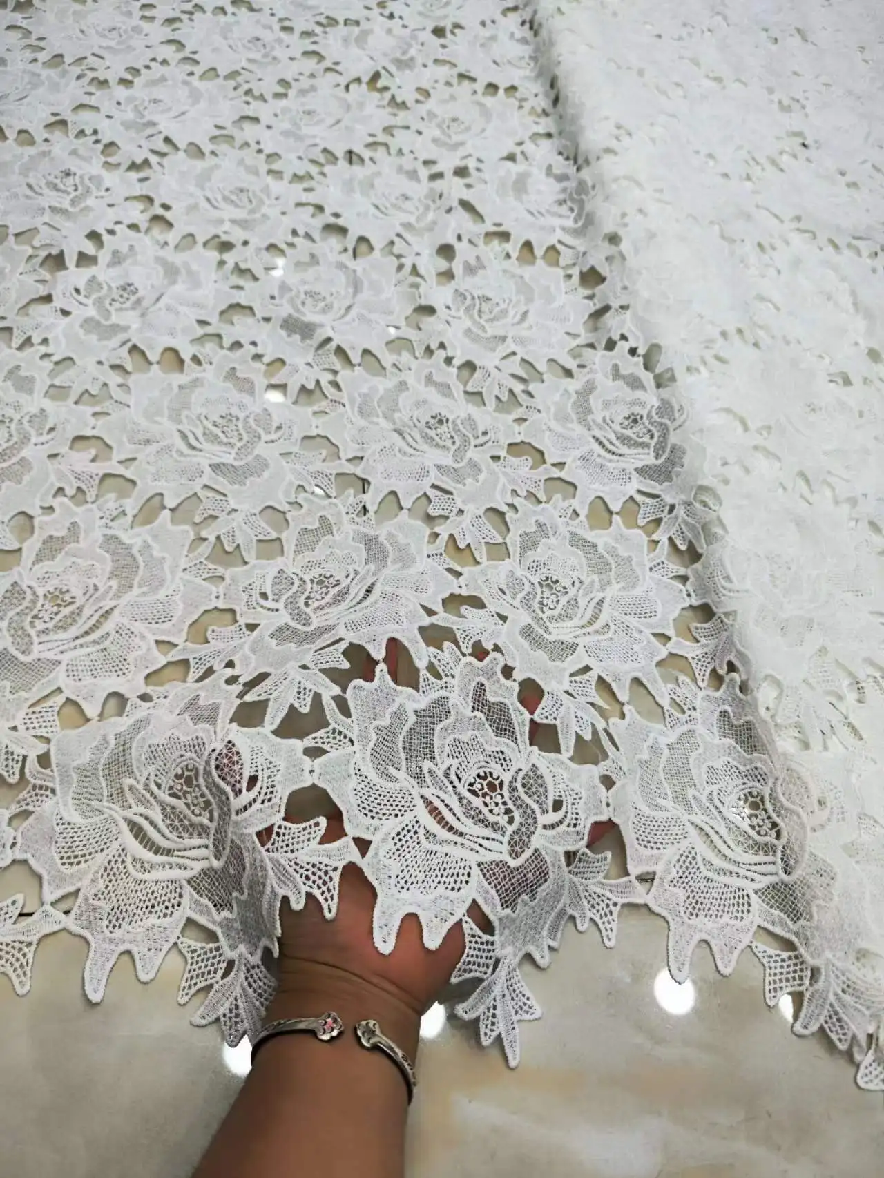 White New Arrival African Guipure Cord Lace Fabric 2023 High Quality Nigerian Water Soluble Lace Fabric For Party Dress KJFT2320