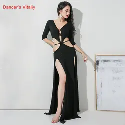 Robe de danse du ventre pour femme, jupe longue en Modal, demi manches, vêtements d'entraînement, élégants, Sexy, vêtements de Performance professionnels