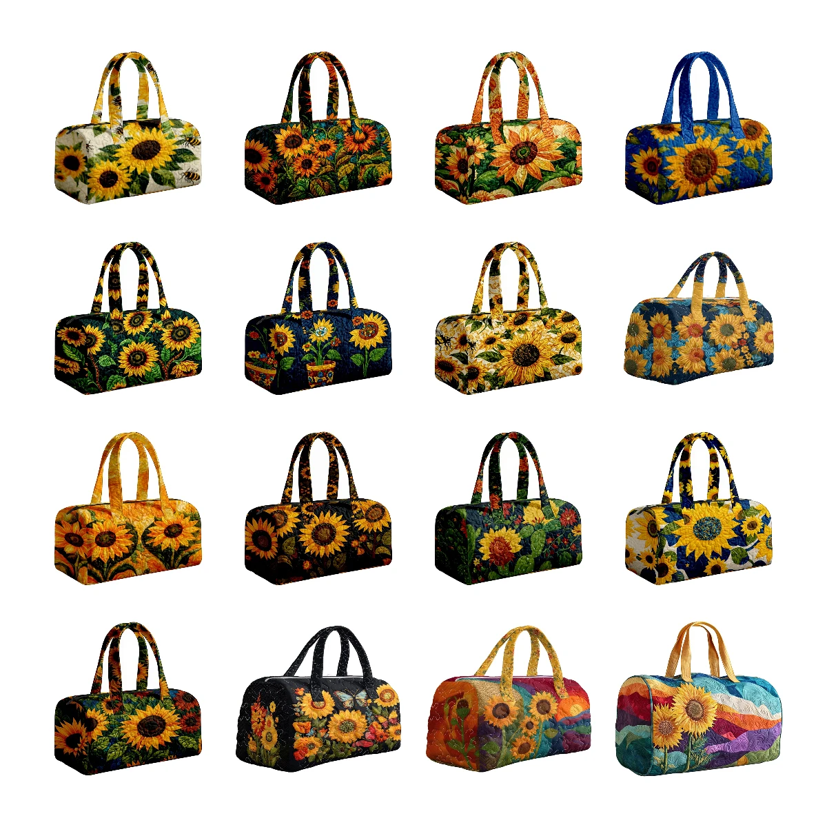 Boho Froal Quilted Duffle Bag Sunflower Print Outdoor Road Trips Travel Tote Causal Handbag Men Women Weekender Bag