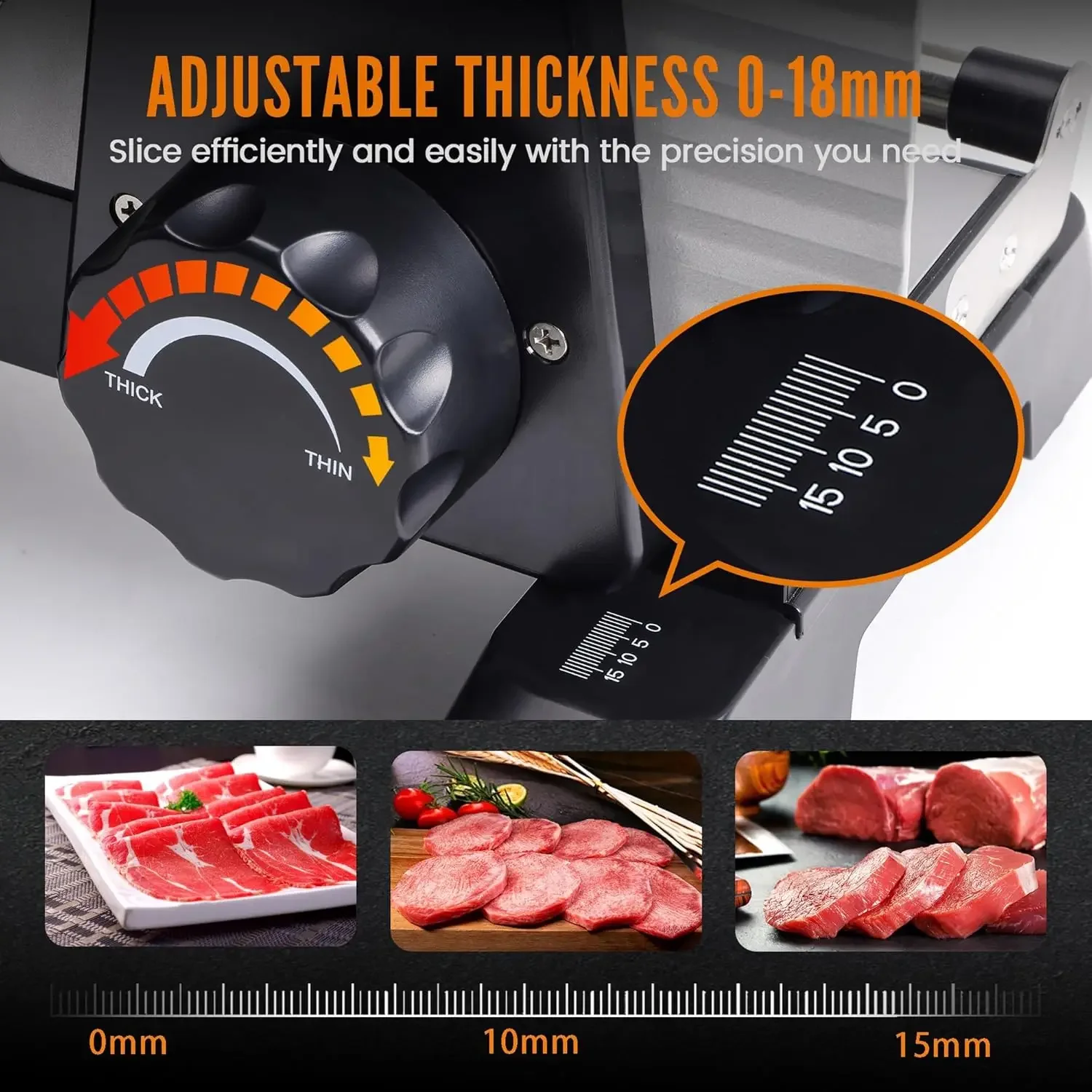 200W Electric Meat Slicer, 2 Removable 7.5" Stainless Steel Blades, 0-18mm Adjustable Thickness Meat Slicer for Home