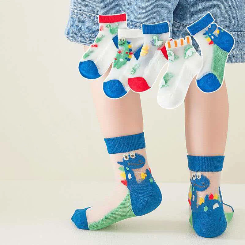 5Pairs Children Mesh Socks Soft Thin Girl Princess Sock Summer Kid Baby Cartoon Sock Boy  Breathable Casual Cute Dinosaur Socken view 6