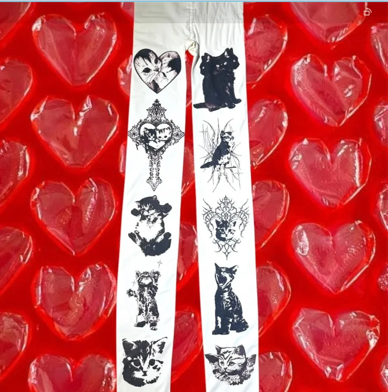 Y2K socks classic style cute cat print women's jumpsuit Japanese sweet Kawaii slim fit Lolita thigh high socks 2000s Emo Gilrs ﻿