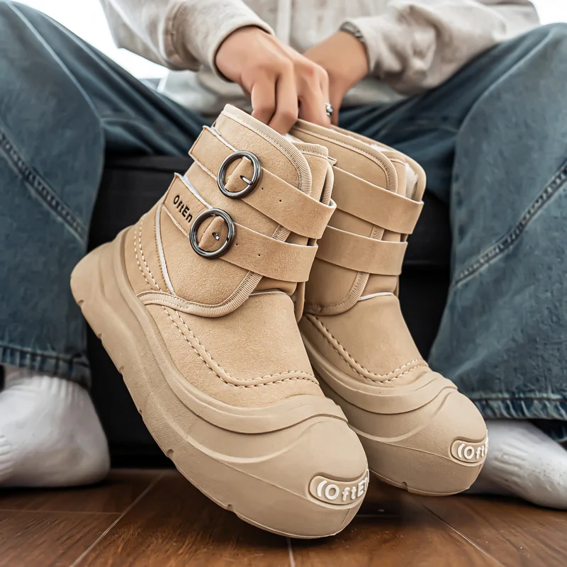 

Модные зимние ботинки с пряжкой, мужские большие размеры 39-46, удобные теплые зимние ботинки для мужчин, замшевая обувь, уличные мужские ботильоны на платформе