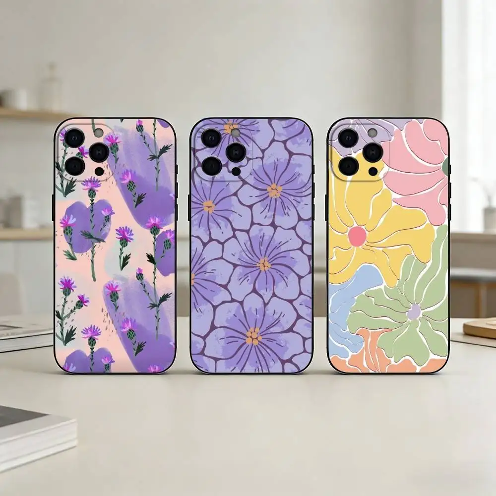 

F-Flower Print Phone Case Silicone black Soft For IPhone 17,16,15,14,13,12,11,SE,Plus Pro Max