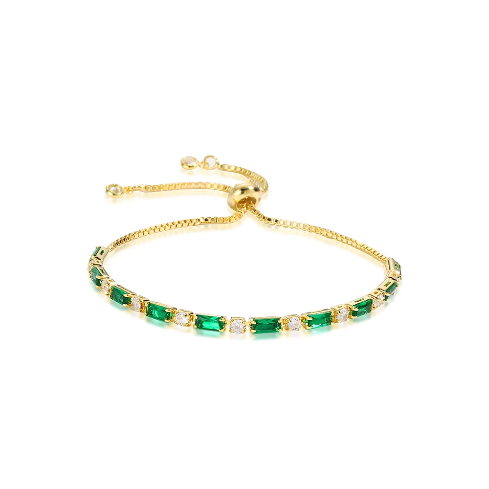 Luxus Smaragd Zirkonia CZ Tennis Armbänder für Frauen 18K Gold Überzogene Charme Grün Weibliche Armreifen Hochzeit Schmuck Geschenk