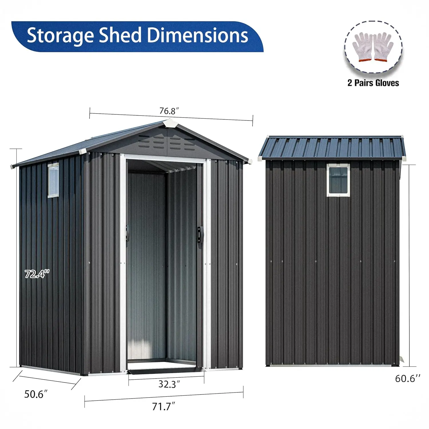 6x4 FT Outdoor Storage Shed,Waterproof Metal Garden Sheds with Lockable Double Door,Weather Resistant Steel, Customized