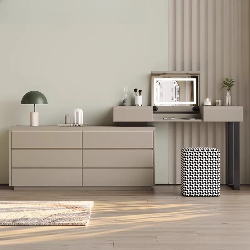 

Modern minimalist clamshell vanity chest of drawers in one bedroom multi-purpose combination retractable glass tabletop vanity