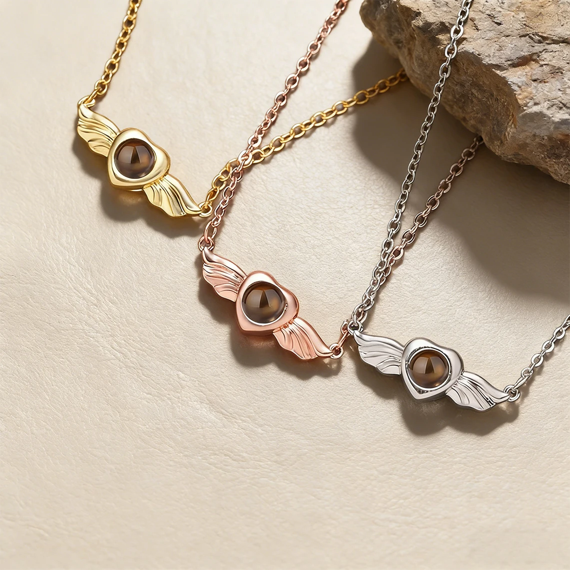 Custom Photo Projection Necklace for Women Copper Personalized Picture Heart Wing Flower Necklaces Valentine's Day Jewelry Gift - view 4