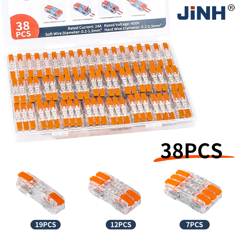 JINH 38 قطعة CMK65 رافعة موصل المكسرات تشكيلة حزمة الربط السريع كتل طرفية كهربائية القياسية متعددة في خارج الأسلاك