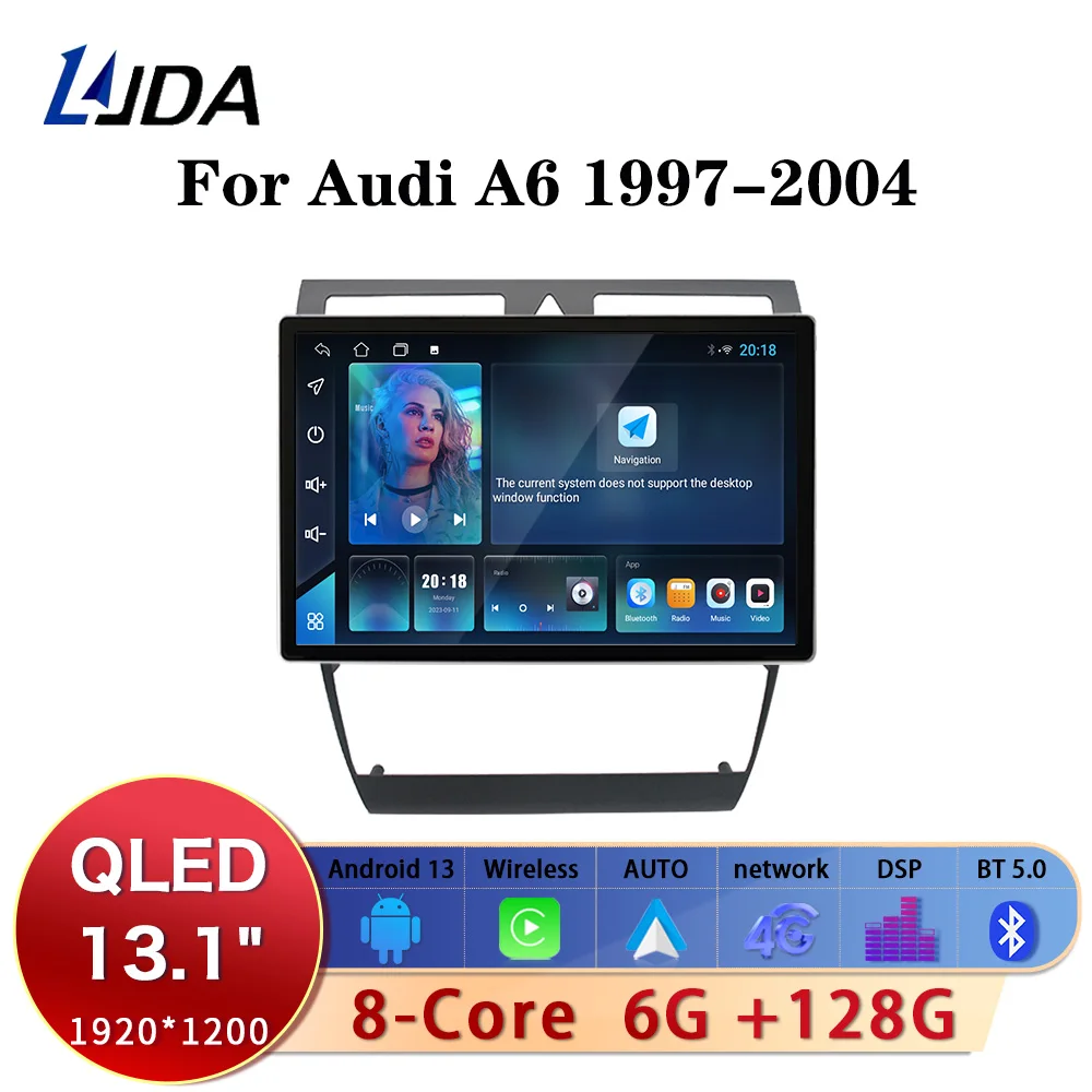 

LJDA 13.1 Android 13 Car RMultimedia For Audi A6 C5 1997-2004 S6 RS6 Wireless CarPlay Android Auto Car Radio GPS Sterep RDS