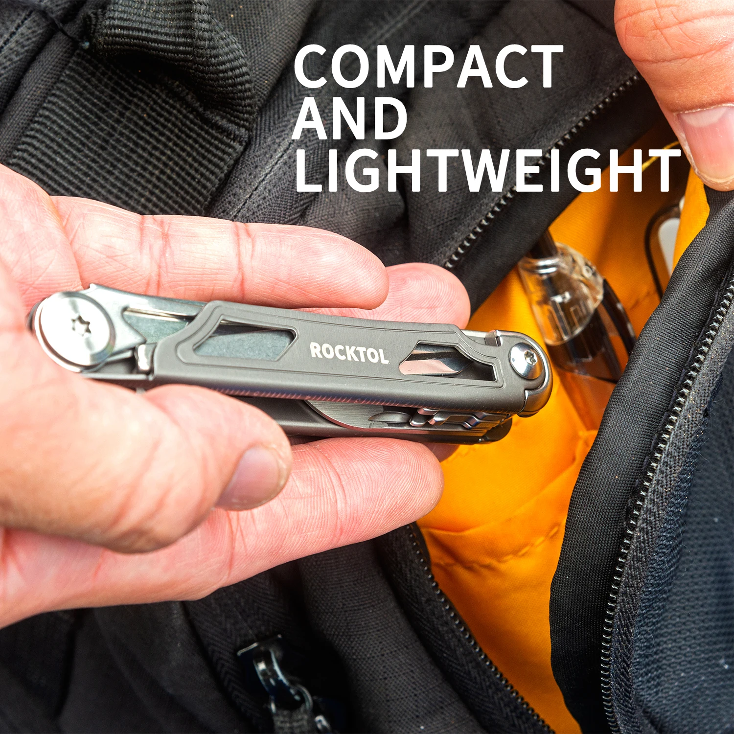 ROCKTOL Folding Pocket Knife, 12-in-1 Multitool Knife with Titanium-Plated Handle, Pocket Clip, Stainless Steel for Camping, Hik