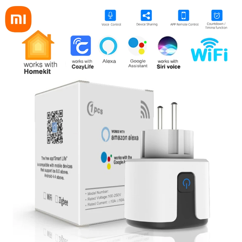 

Homekit Smart Socket EU Plug 16A WiFi Wall Outlet Electric Socket Smart Home Control Alice SmartThings Alexa