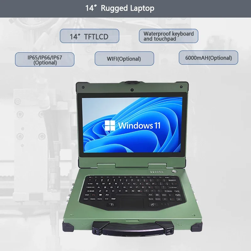 Support Intel I3 1115G4/I5 1135G7/I7 1165G7 Quad Core 3.8Ghz ( Optional ) 14 Inch Upward Rugged Laptop Supports 1 X MINI-PCIE