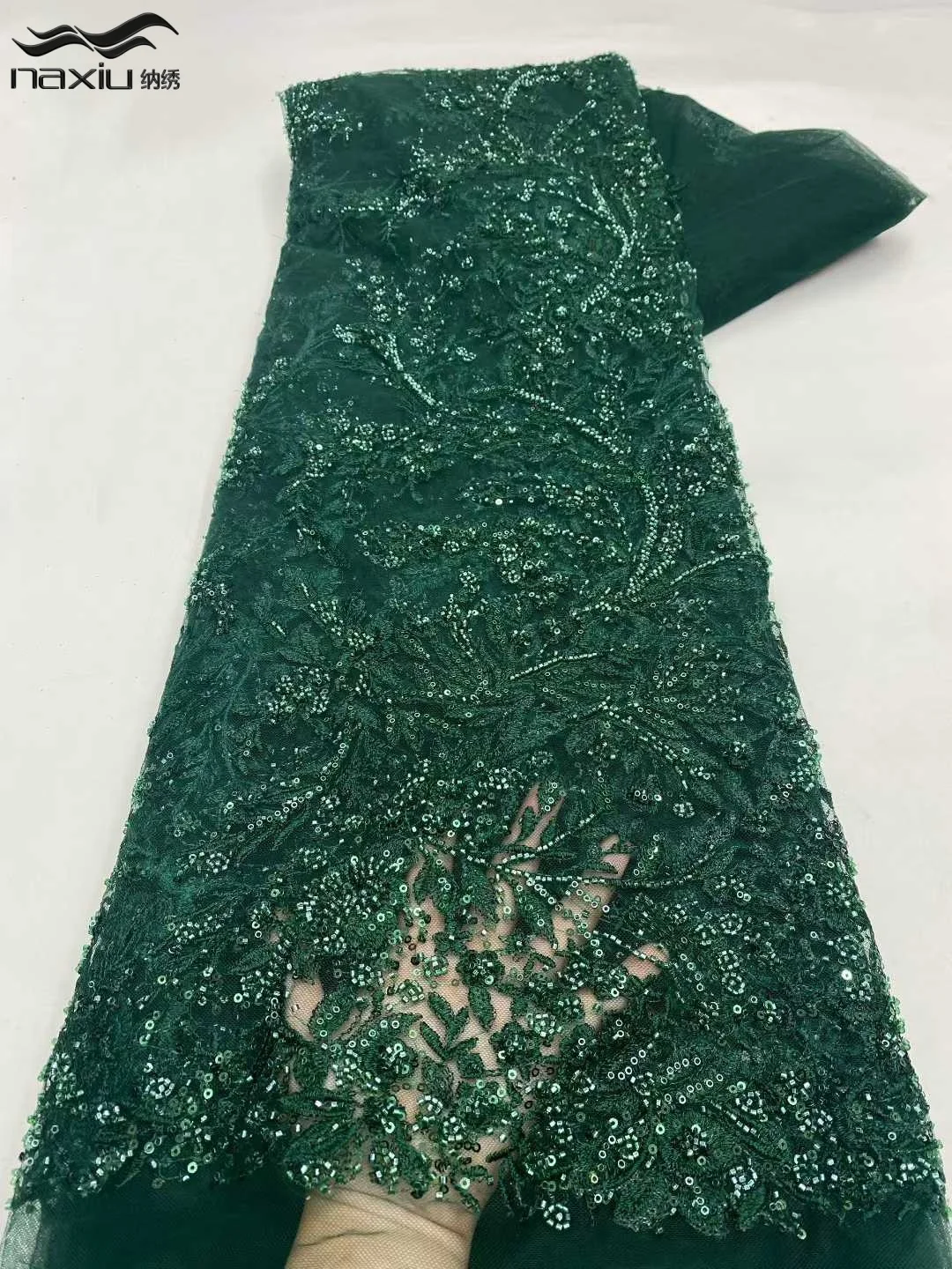 

Высококачественное кружево Madison African Beaded Lace 2026: нигерийское французское сетчатое кружево с пайетками для свадебных и праздничных платьев