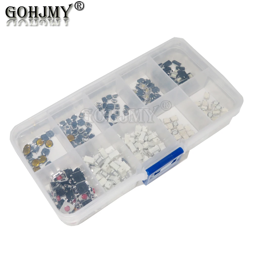 

250Pcs 10Values x 25Pcs Tactile Push Button Assorstment Kit Touch Switch Remote Keys Button Microswitch 4x4 3x6 3x4 each 25PCS