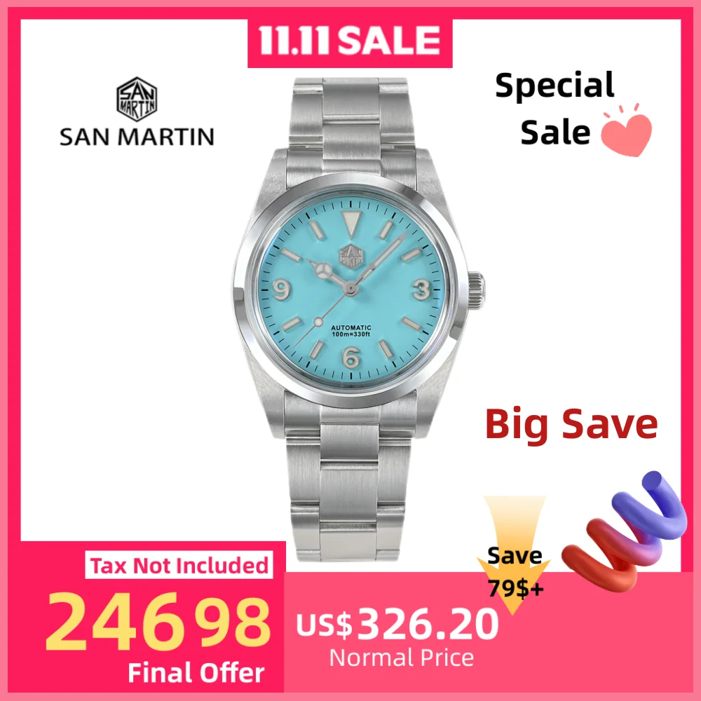 

San Martin Watch Automactic Mechanical Waterproof Watches For Men Luxury 36mm Explore Sport Luminous Sapphire Saat SN0021B-1