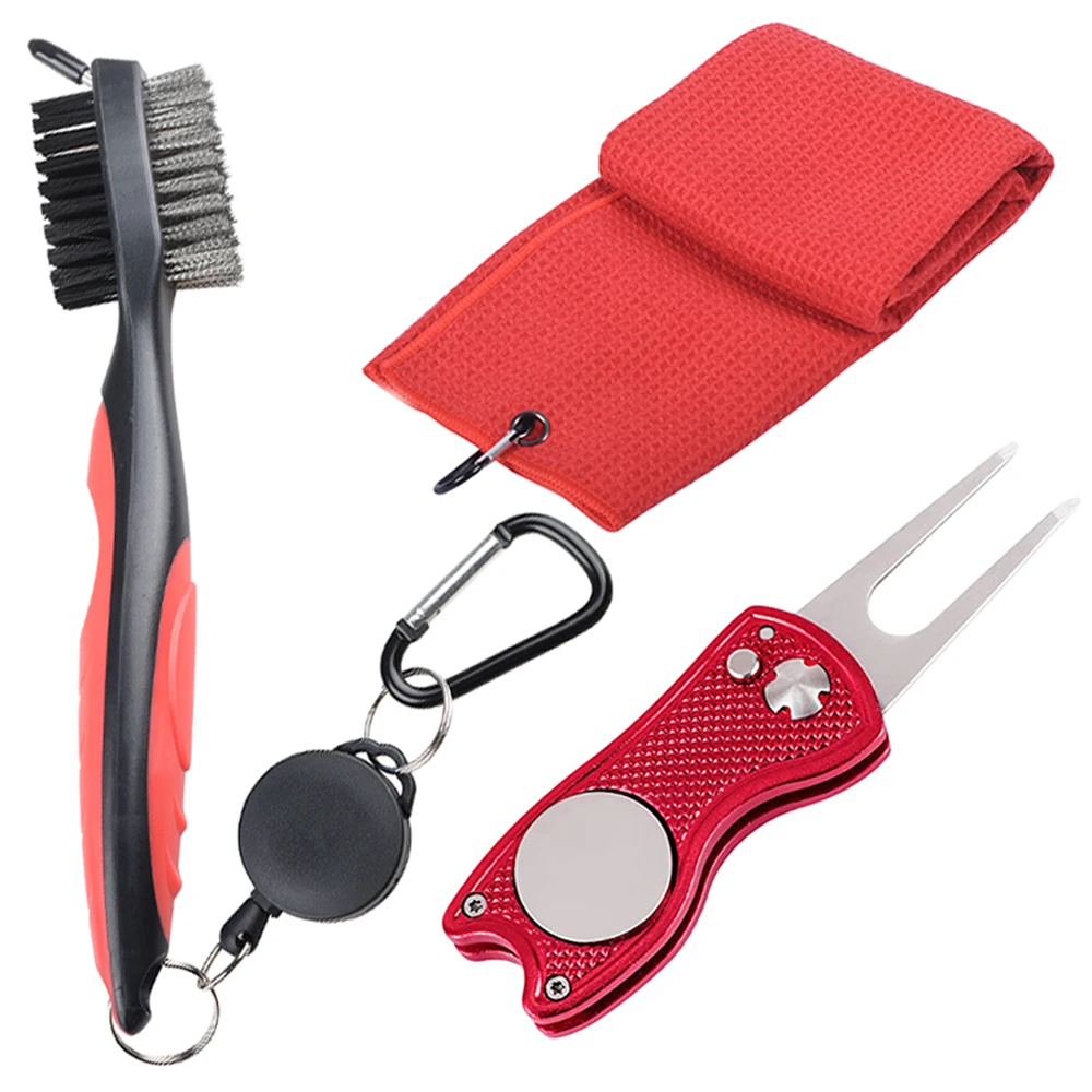 

All-In-One Golf Accessories Set: Microfiber Towel Groove Cleaner Brush Divot Repair Tool Golf Accessories Three Piece Set