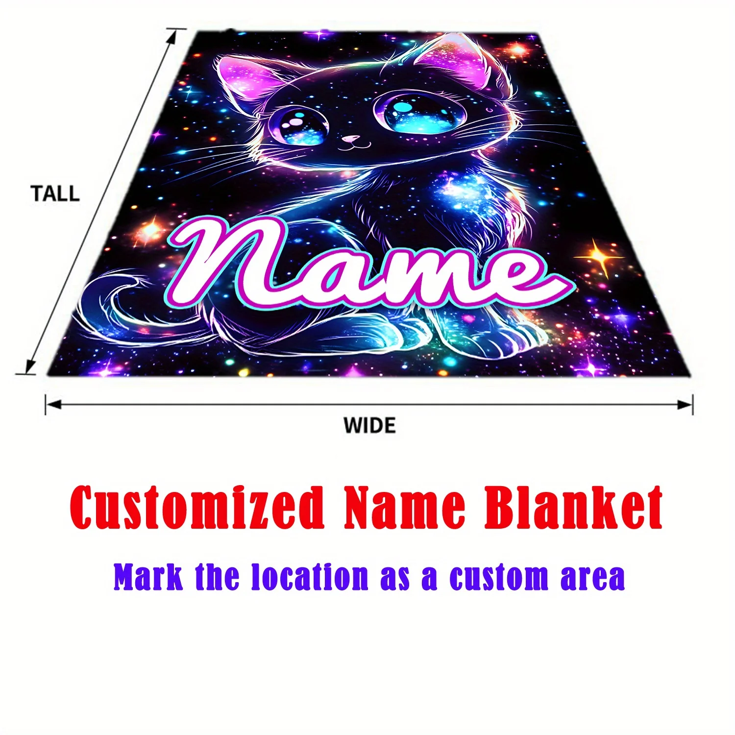 Personalized Starry Night Kitten Blanket with Soft Flannel Parabolas with Galaxy Pattern, Lightweight and Warm