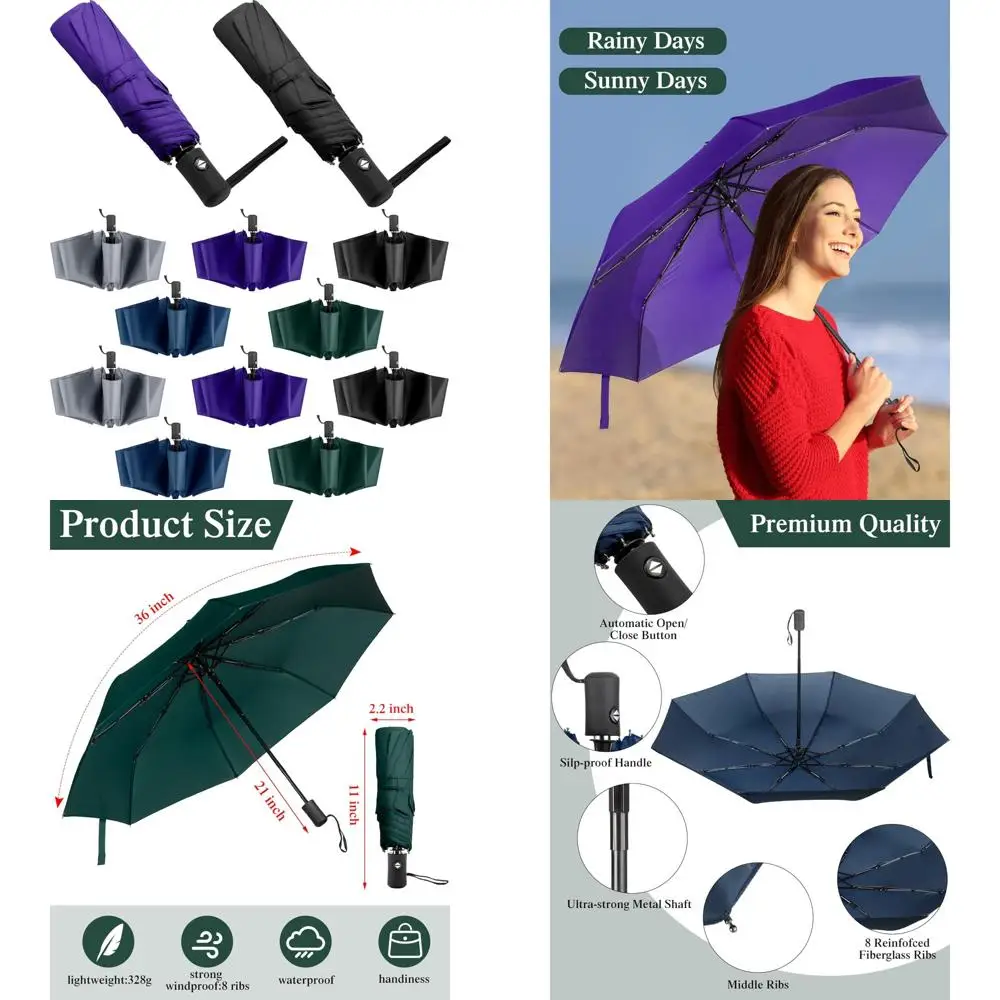 

Automatic Open Close Rain Umbrellas - 10 Pack Collapsible Umbrellas for Men and Women, Bulk Travel Umbrellas with Long Tail Wate