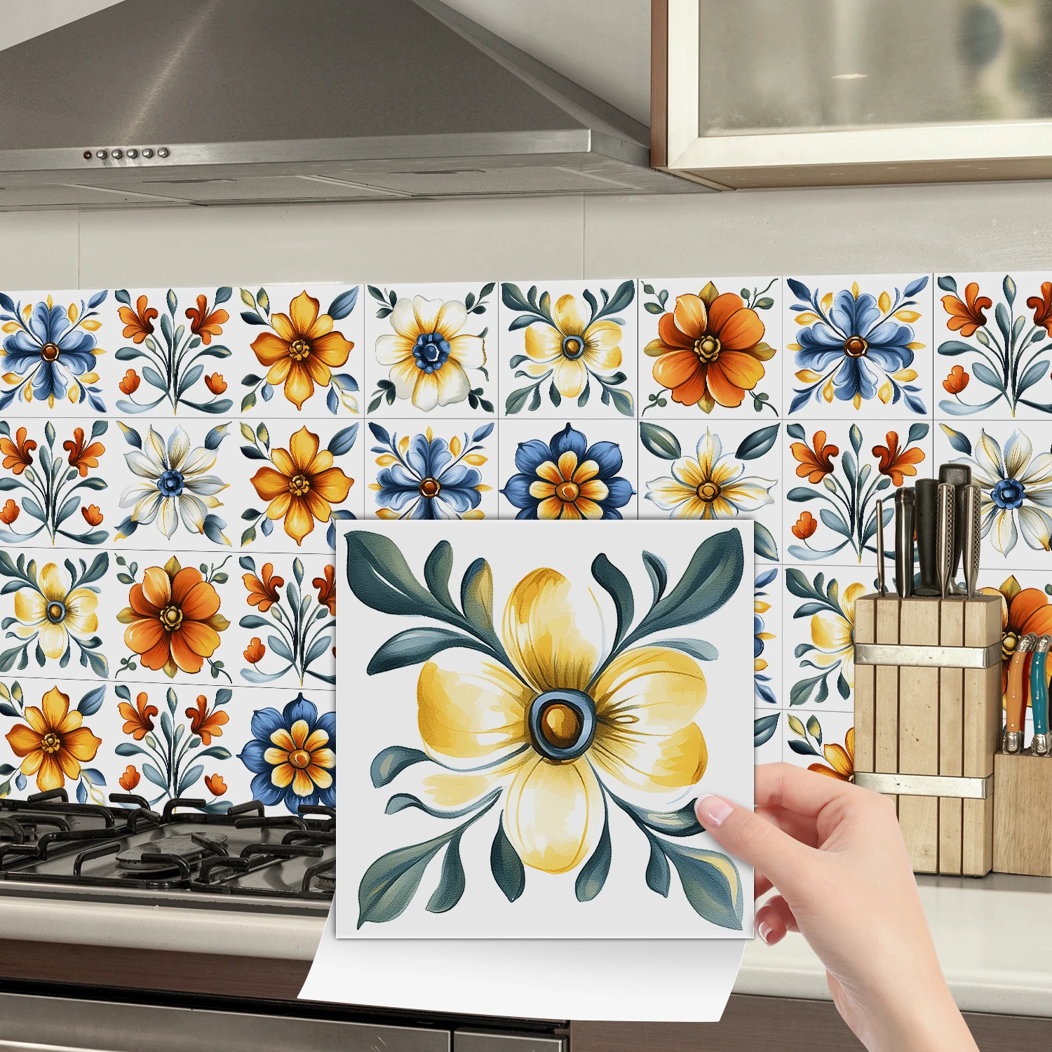 

24pcs/set Waterproof self-adhesive PVC tile stickers for room decoration kitchen and bathroom art floral wall stickers Murals