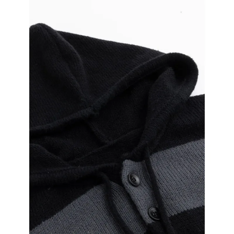 الخريف والشتاء الرجال مخطط مقنعين سترة أزياء عارضة زر التباين سميكة سترة أعلى