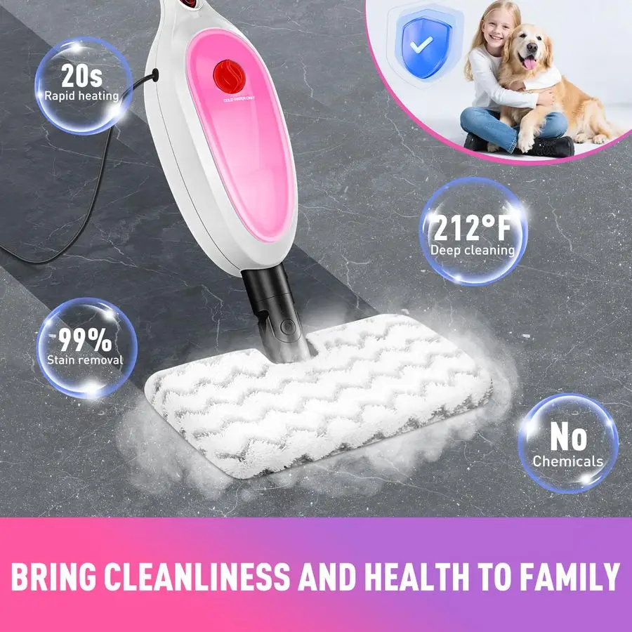 Mop, Detachable Handheld Steam Cleaner with 10in1 Multipurpose Accessories, Twosided Mop, Double Cleaning Area, Multi Surfaces S