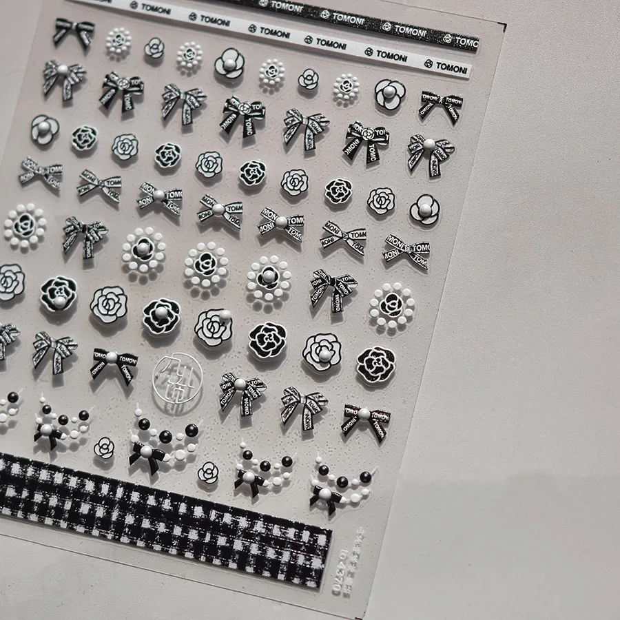 Chic abstracto negro punta francesa 5D Nail Art pegatina artística patrón curvo fragmento líneas asimétricas autoadhesivo manicura Deca