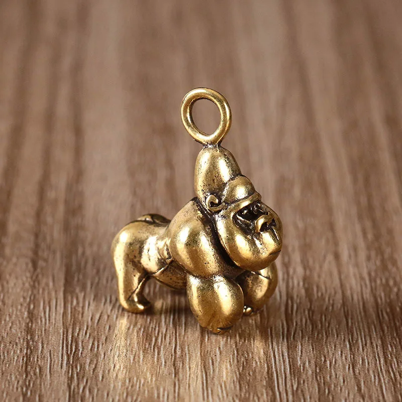 1Pc Vintage Copper Gorilla Keychain Pendant Retro Brass Men Car Key Ring Office Desk Figurine Bag Hanging Jewelry Gift