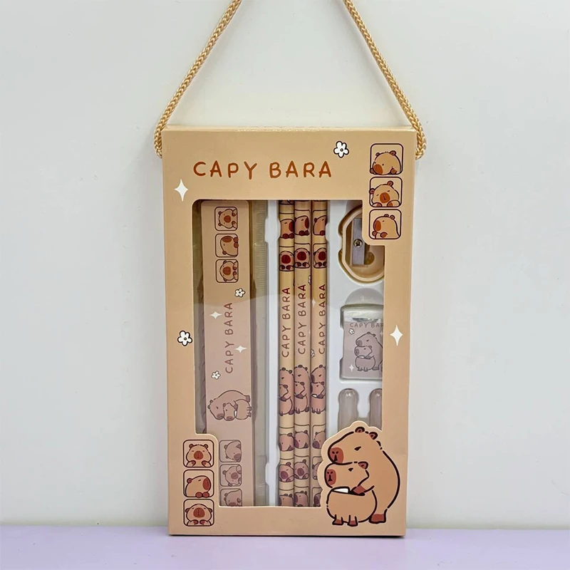 1 مجموعة 8 في 1 طالب القرطاسية كابيبارا قلم رصاص حاكم ممحاة مبراة مجموعة مكتب الملحقات مدرسة الكتابة لوازم الاطفال الهدايا