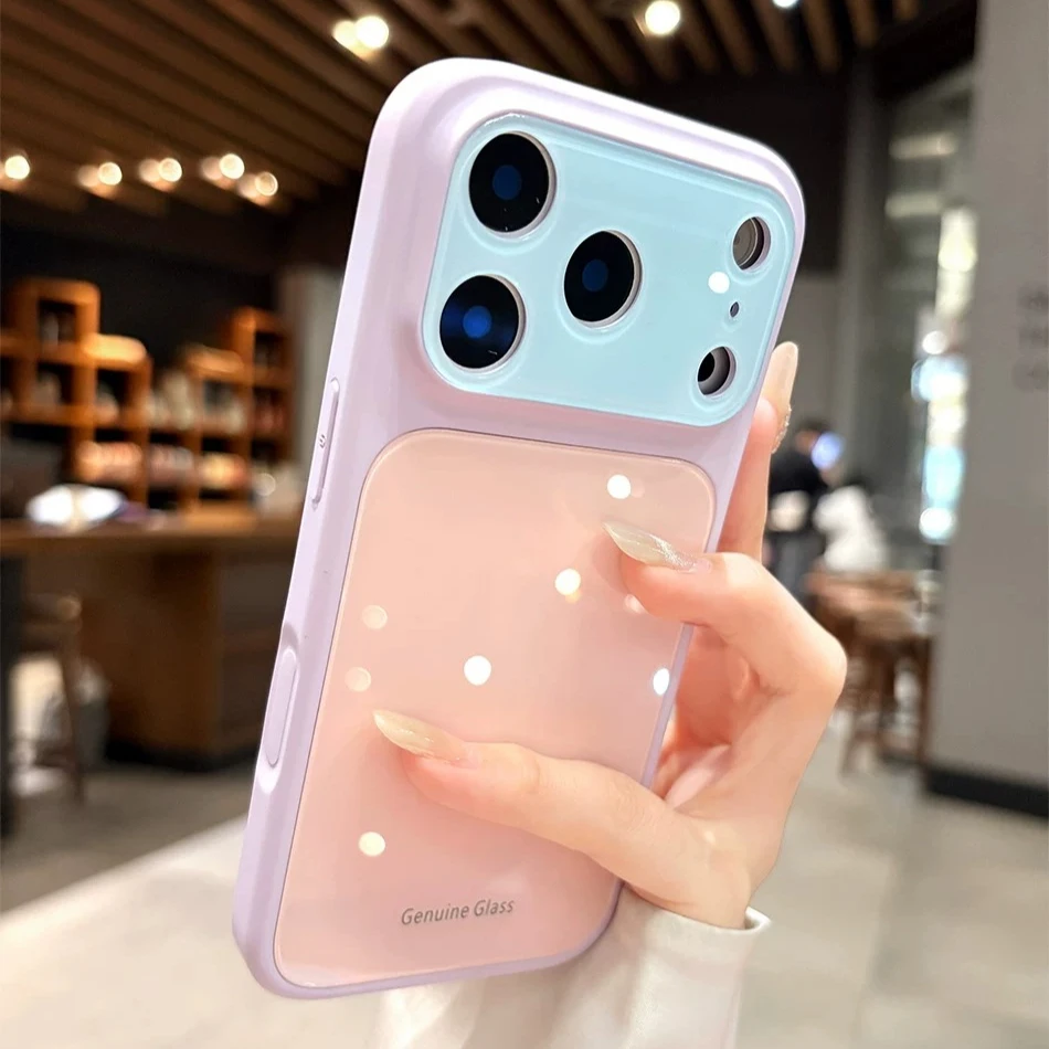 Luxuriöse Kontrastfarbene Glänzende Glashülle für iPhone 17Pro 17 16 15 14 Pro Max für MagSafe Kabelloses Laden Kameraschutz-Cover