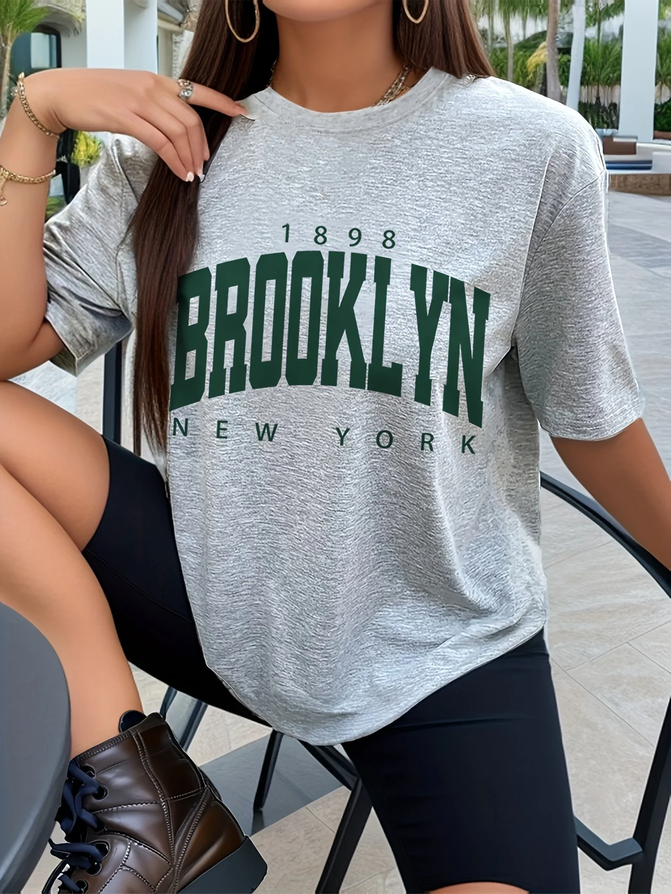 1898 Brooklyn Print Womens T-Shirt - Lightweight & Breathable Short Sleeve Crew Neck Casual Top for Stylish Spring & Summer Wear