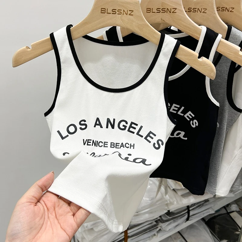 Besticktes Buchstaben-Tanktop 2026 – Damen Sommer Basic Elastisches Tanktop mit Rundhals, einfarbig
