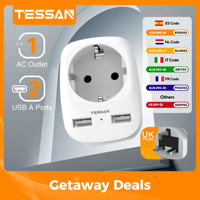 TESSAN EU To UK Travel Adapter Portable Wall Socket with 1 Outlet 2 USB Ports Type G A I F Plug US/DE/AU/England Adapter Socket