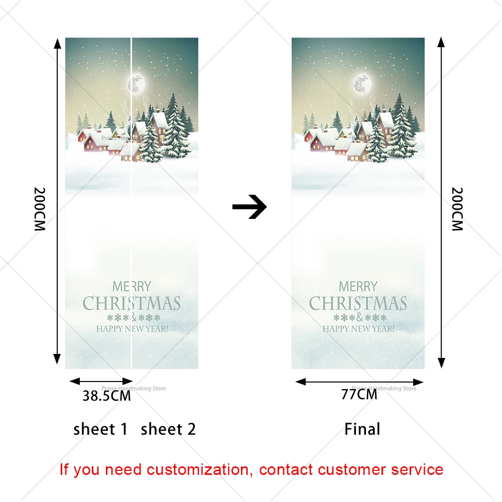 Christmas Bedroom Sliding Door Sticker, PVC, Self-adhesive, Waterproof, Renovation, Decoration, Wall Sticker