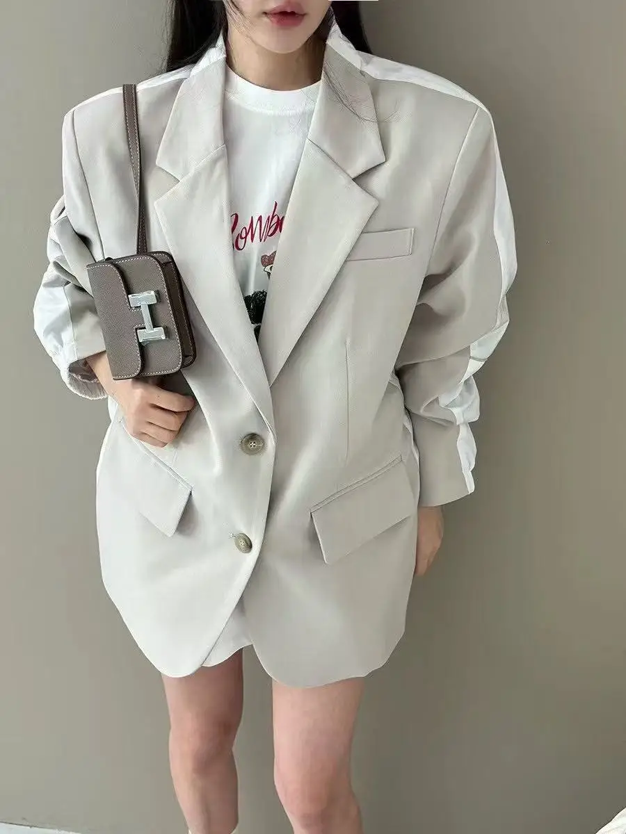 SuperAen – veste de costume à manches longues pour femmes, Style coréen, Patchwork, Design élégant, cranté, Simple, simple, manteaux décontractés