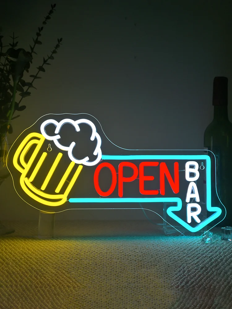 Cold Beer Open Neon Sign Wall Decor for Cold Beer LED Neon Light Colorful for Man Cave Store Bar Party Bistro Party view 2