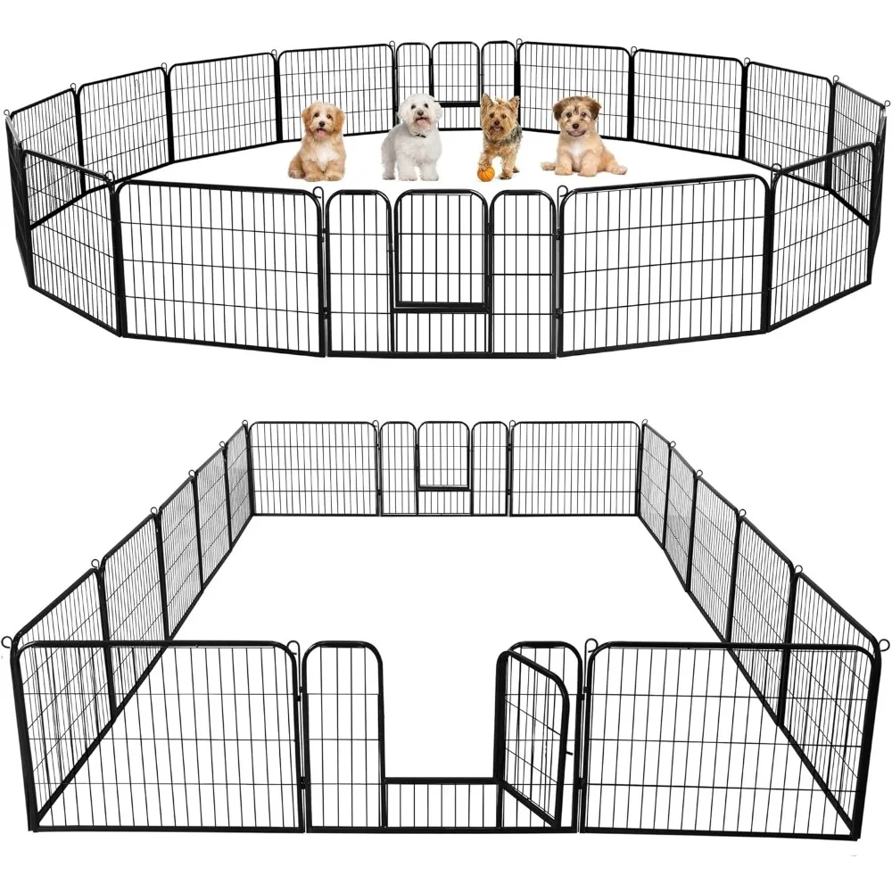 Dog Playpen Outdoor 24 inch 16 Panels Indoor Dog Fence Metal Dog Pen Heavy Duty Pet Puppy Exercise Pen for RV Camping Garden