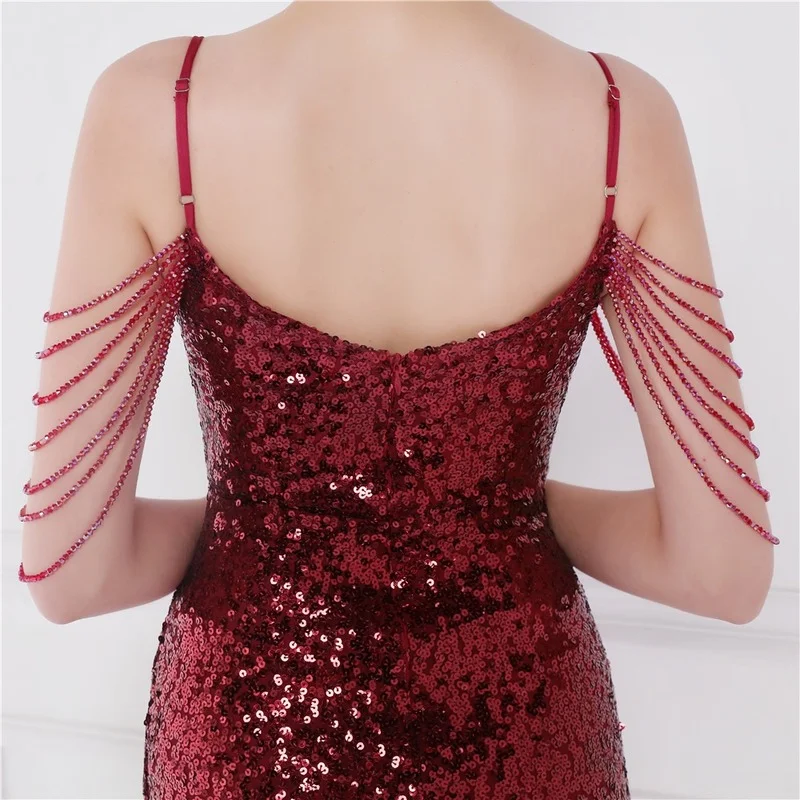 Sequins fish tail long dress performance net red activities dinner car model etiquette evening dress