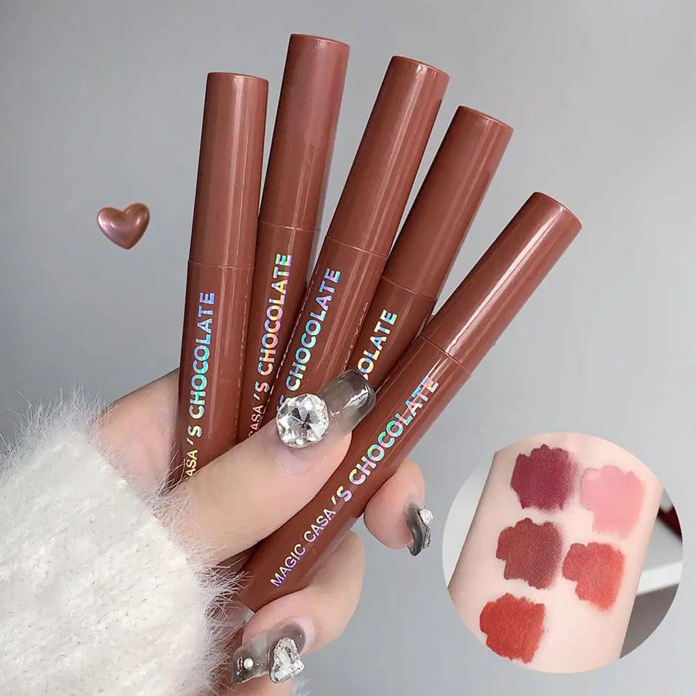 5pcs Chocolate Lip Glaze Set Glaze Lipstick Matte Lip Matte Moisturizing Lip Gloss Waterproof Lip Glaze Set Mist Matte