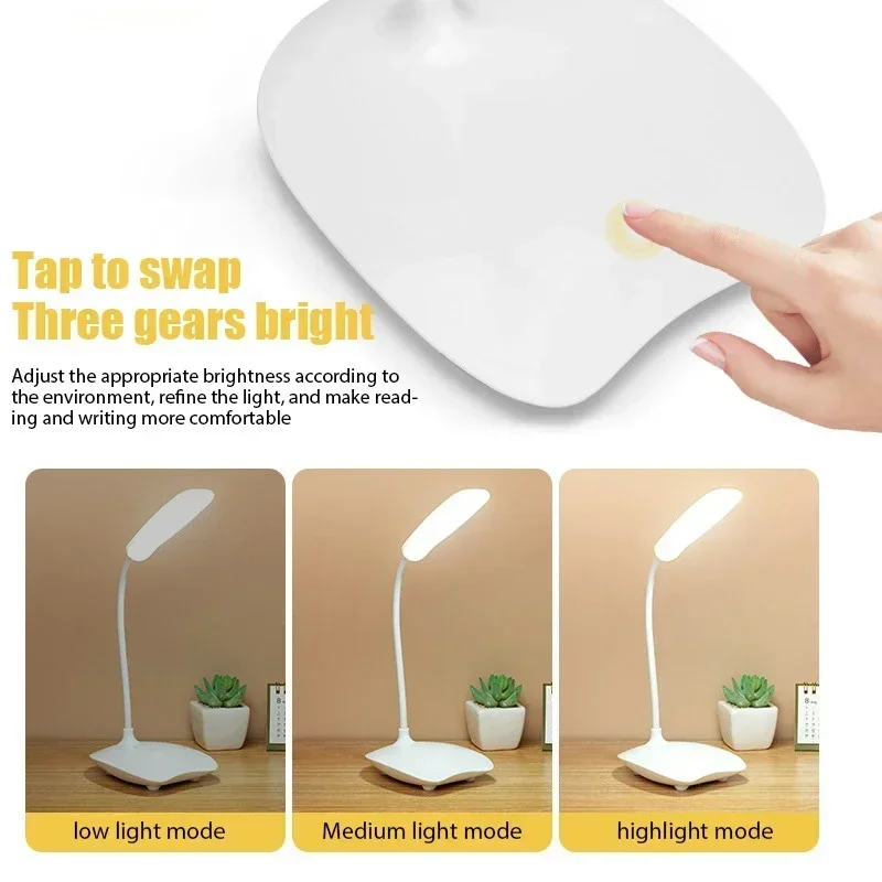 

USB Rechargeable LED Desk Lamp Foldable Eye Protection Reading Light Touch Switch Dimmable Bedroom Bedside Lamp