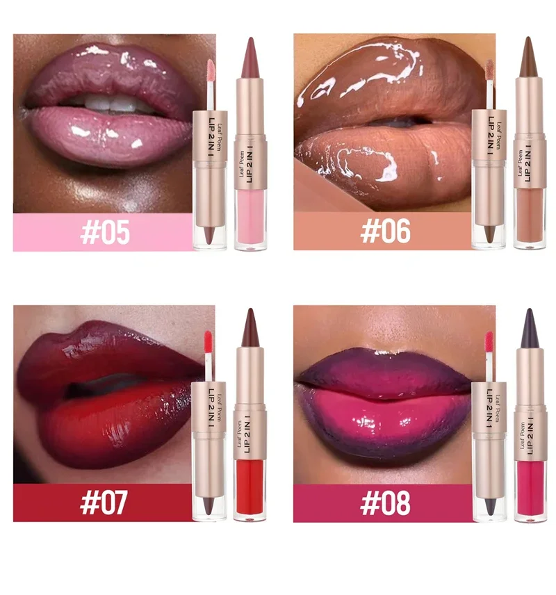 2-in-1 Konischer Gradient-Lipliner-Stift in Nude-Braun, Spiegelglas-Lipgloss, Matter Lippenkonturenstift, Wasserfester Lippenkonturenstift, Nicht klebendes Make-up – Detail 11