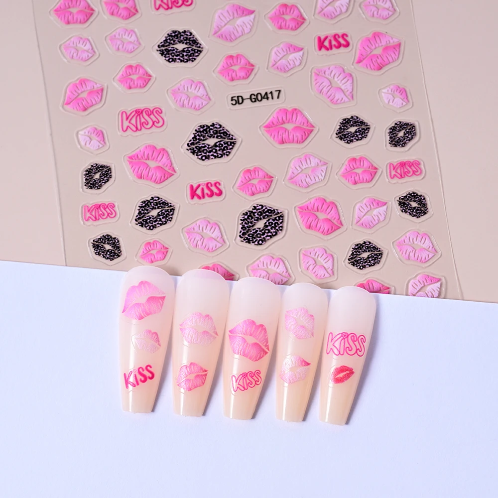 5D Sexy Valentinstag Rot/Rosa Lippen Nagelaufkleber Selbstklebende rote Lippen Nagelaufkleber Romantische Luxy Lady Lips Maniküre Slider