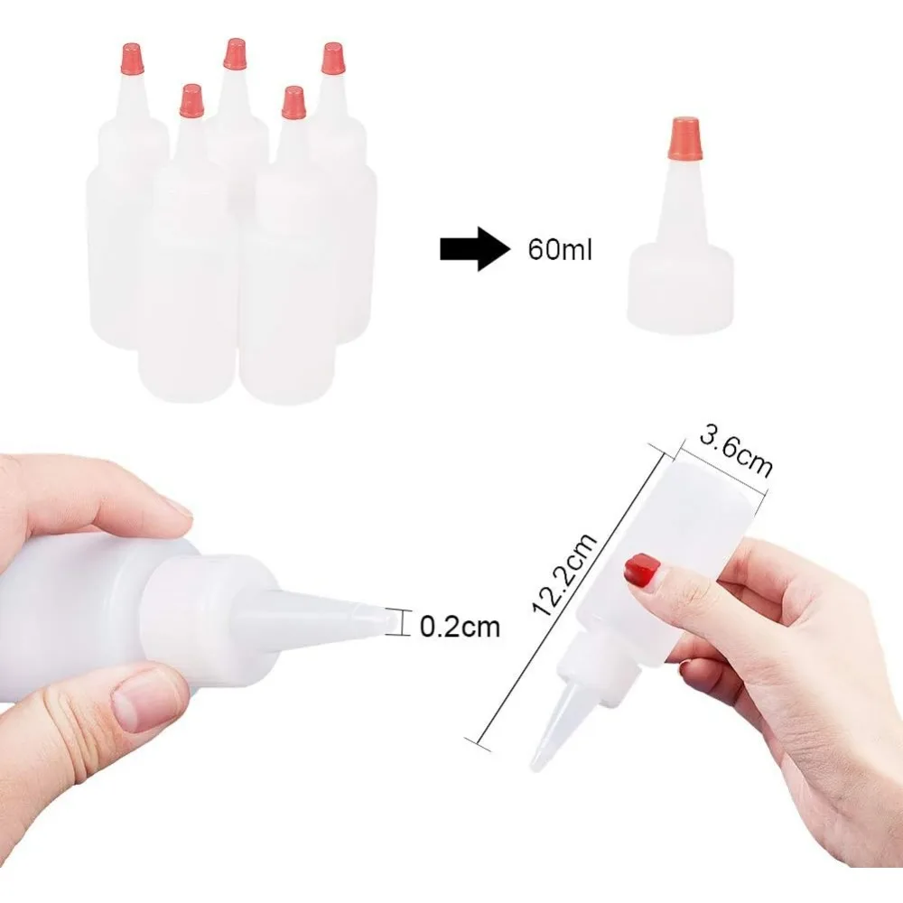 2oz 12Pack Plastic Open Nozzle Squeeze Bottles with Red Tip Caps for Crafts Art Glue Multi Purpose